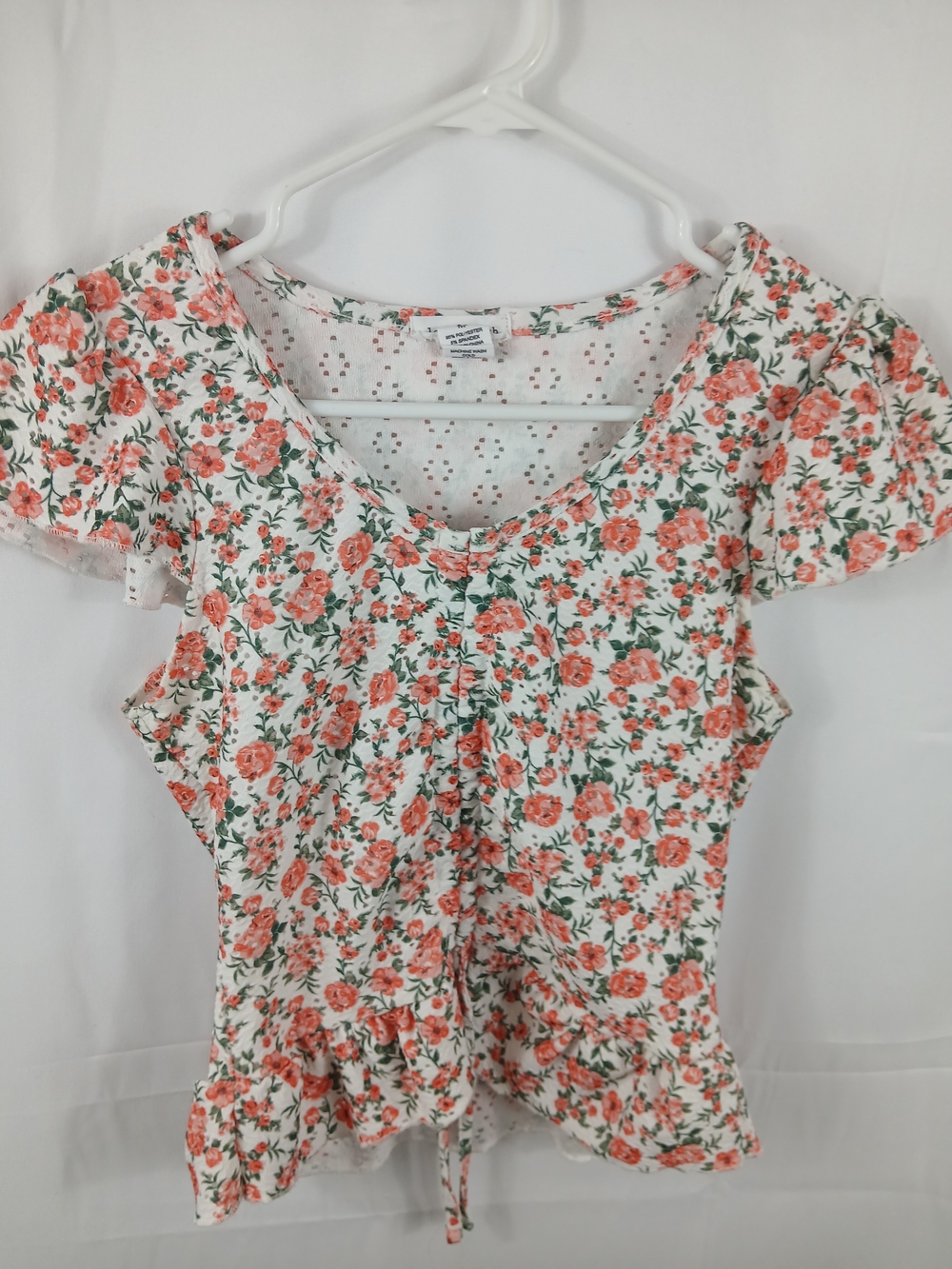 Love Wish Floral Peplum Top Medium Cottagecore Ruched Front Flutter Sleeve